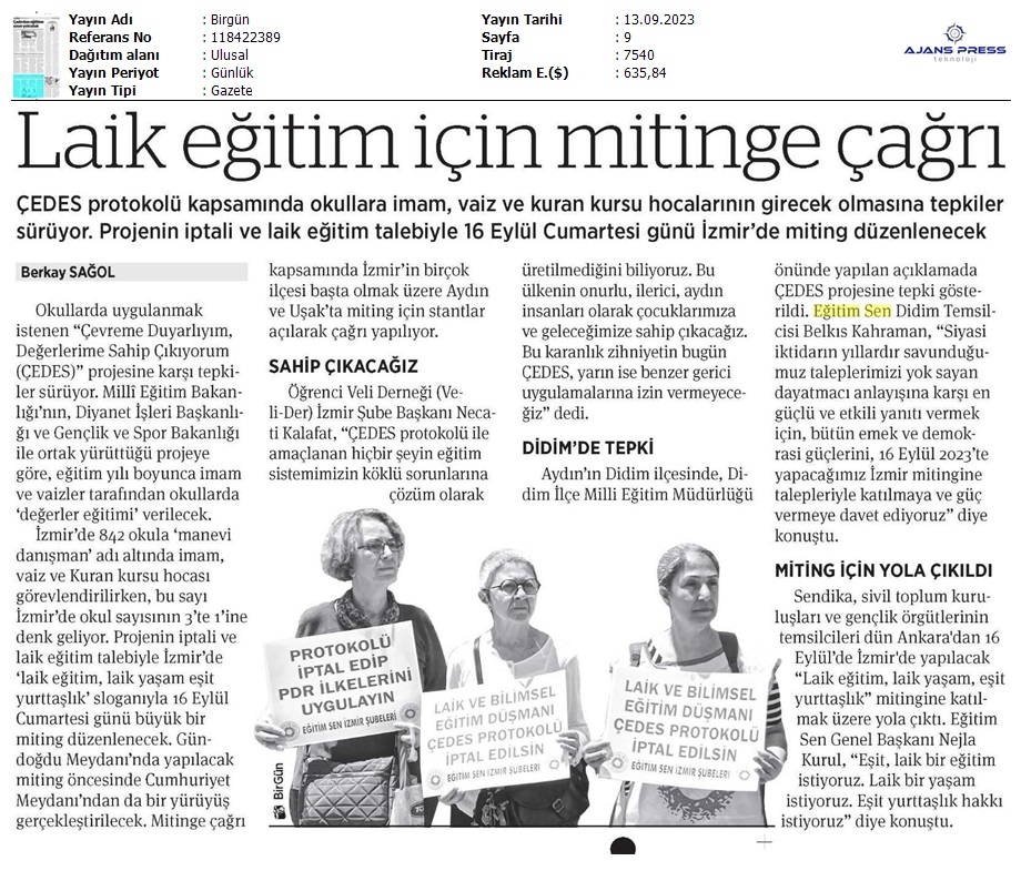 Laik Eğitim İçin Mitinge Çağrı / Birgün