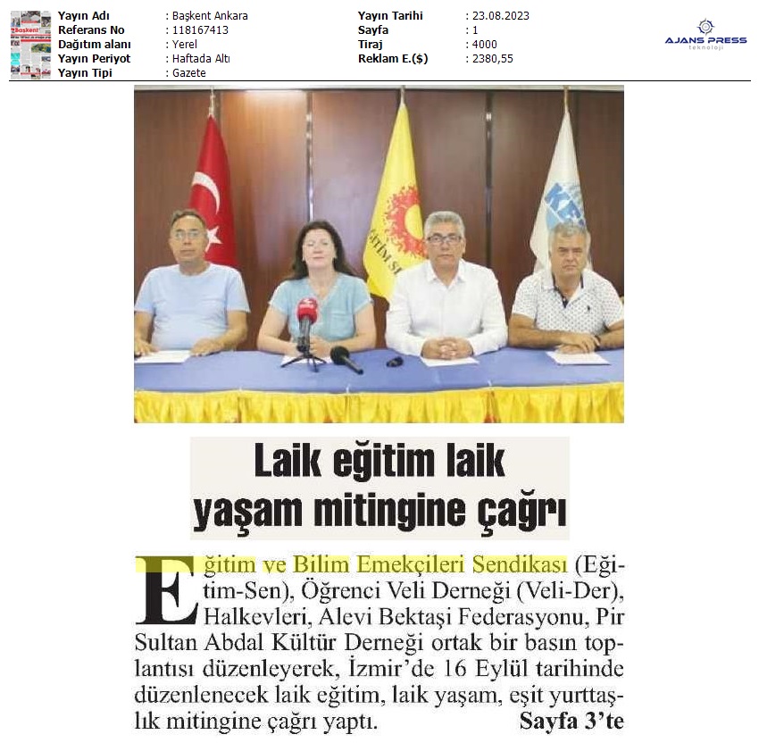 Laik Eğitim Laik Yaşam Mitingine Çağrı / Başkent Ankara