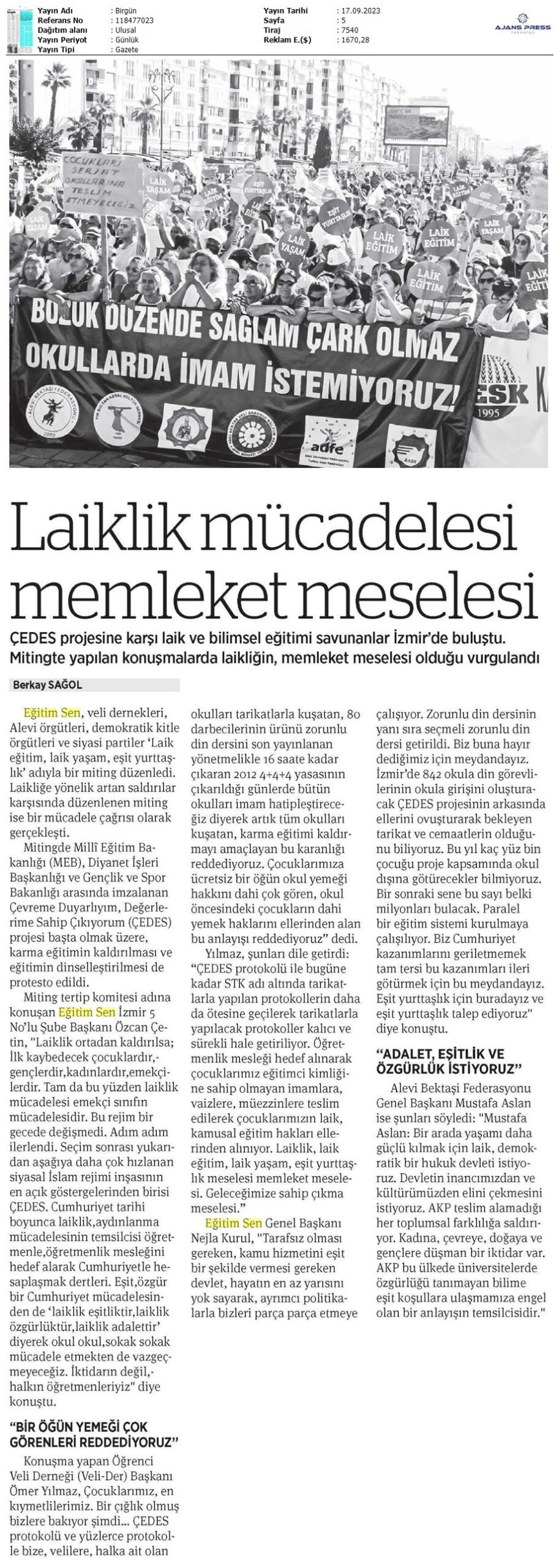 Laiklik Mücadelesi Memleket Meselesi / Birgün