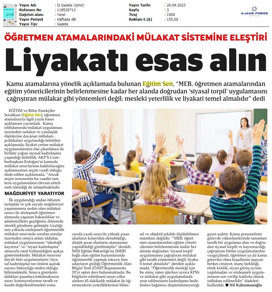 Liyakati Esas Alin / İz Gazete (İzmir)