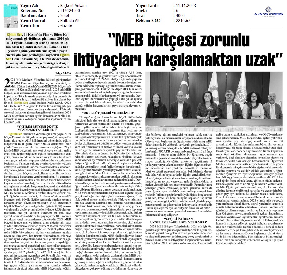 "MEB Bütçesi Zorunlu İhtiyaçları Karşılamaktan Uzak"/ Başkent Ankara