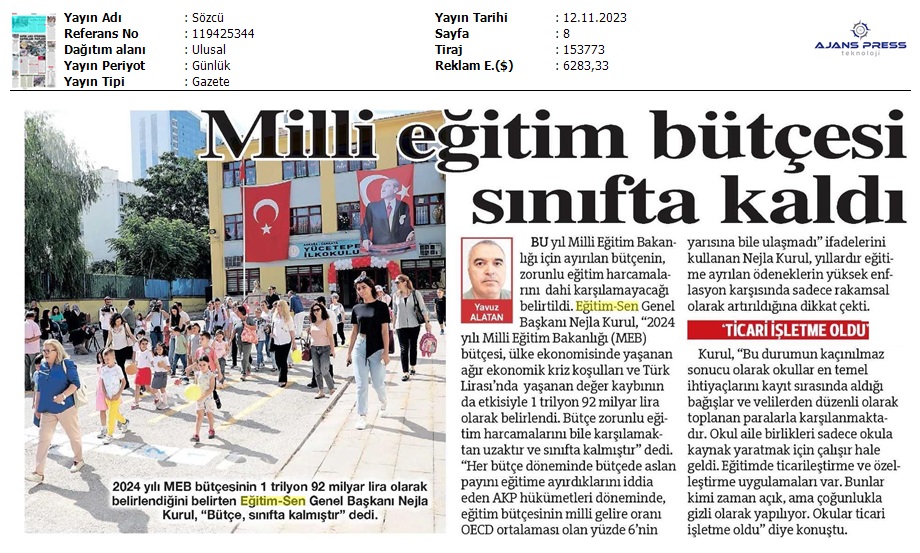 Milli Eğitim Bütçesi Sınıfta Kaldı / Sözcü