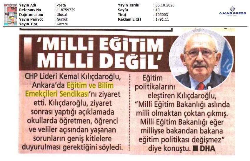 "Milli Eğitim Milli Değil" / Posta