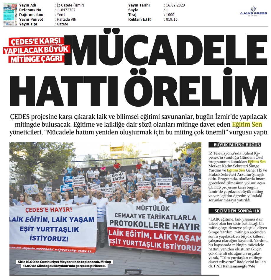 Mücadele Hattı Örelim / İz Gazete (İzmir)