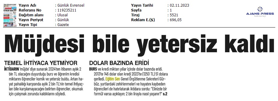 Müjdesi Bile Yetersiz Kaldı / Evrensel