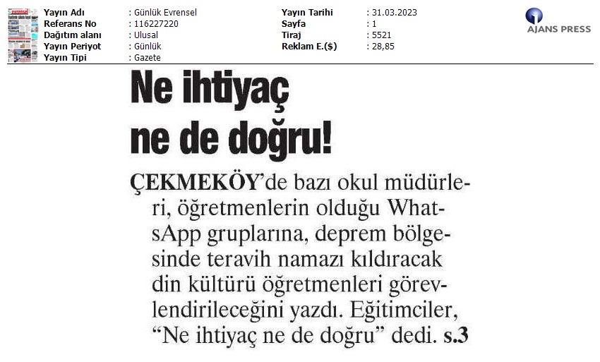 Ne İhtiyaç Ne de Doğru / Evrensel