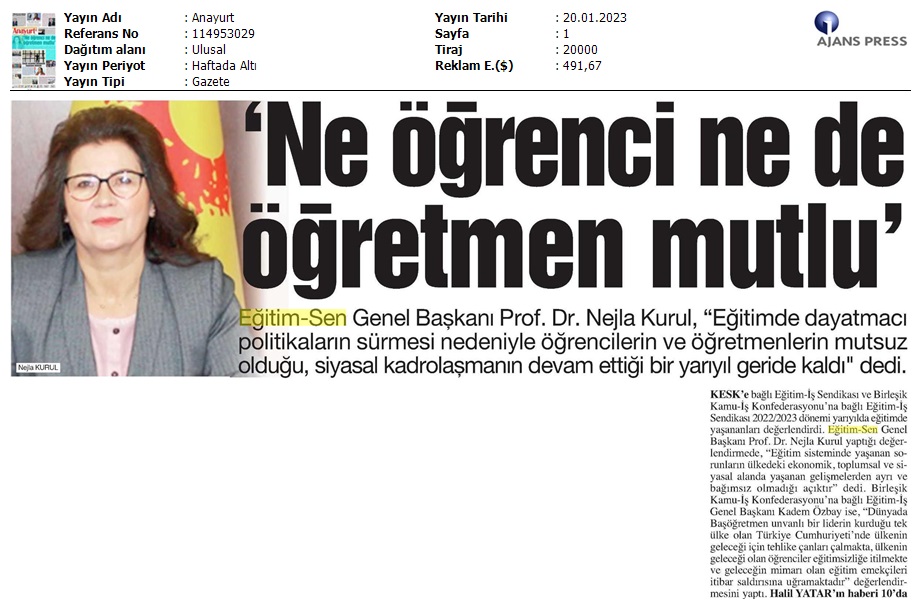 "Ne Öğrenci Ne de Öğretmen Mutlu" / Anayurt