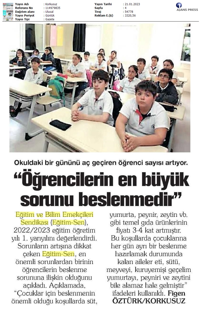 "Öğrencilerin En Büyük Sorunu Beslenmedir" / Korkusuz