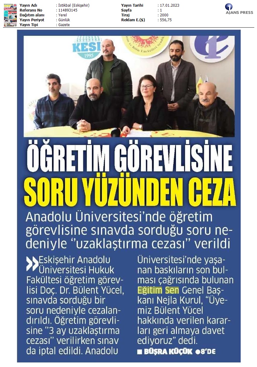 Öğretim Görevlisine Soru Yüzünden Ceza / İstikbal (Eskişehir)