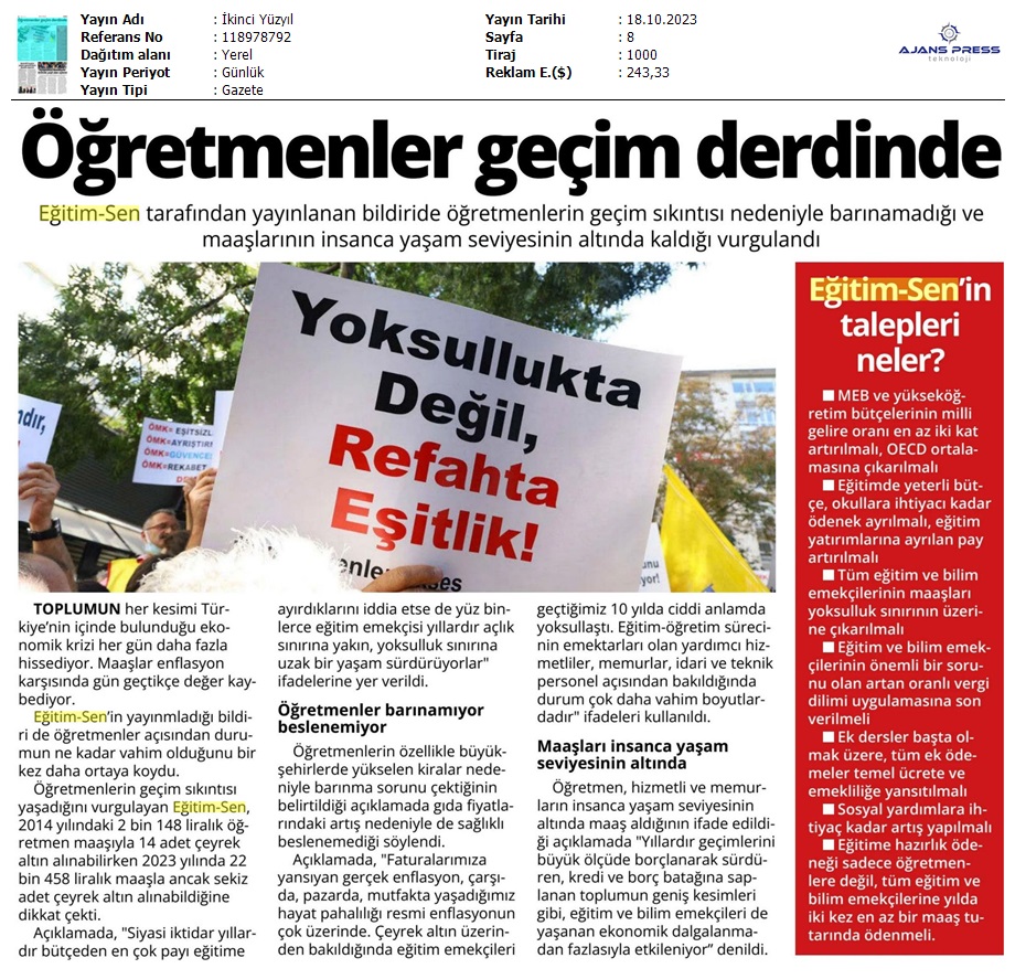 Öğretmenler Geçim Derdinde / İkinci Yüzyıl