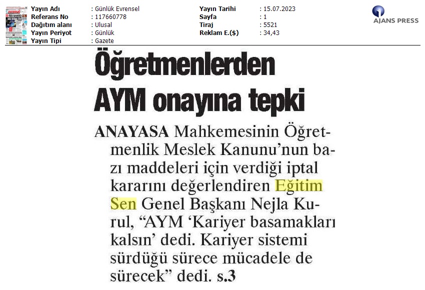 Öğretmenlerden AYM Onayına Tepki / Evrensel