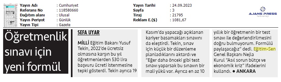 Öğretmenlik Sınavı İçin Yeni Formül / Cumhuriyet