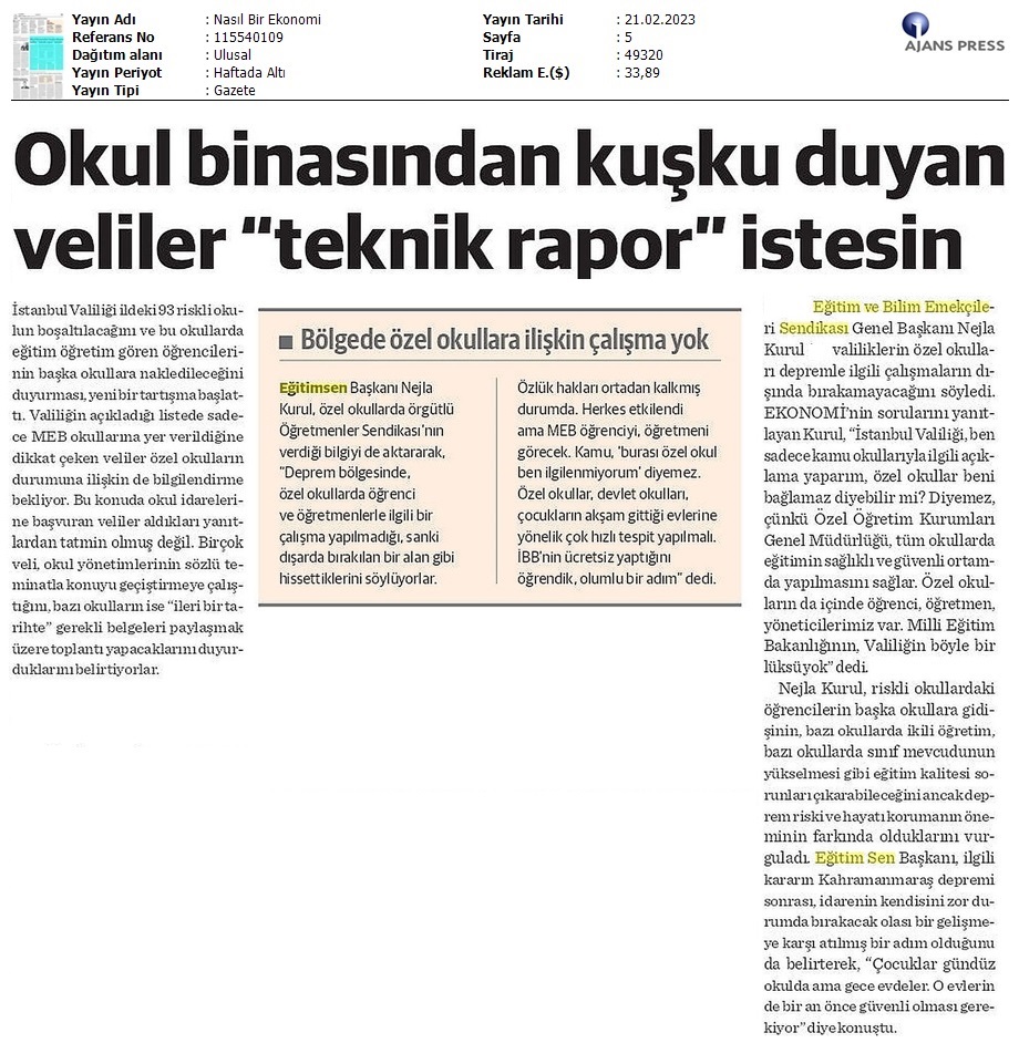 Okul Binasından Kuşku Duyan Veliler 'Teknik Rapor' İstesin / Nasıl Bir Ekonomi