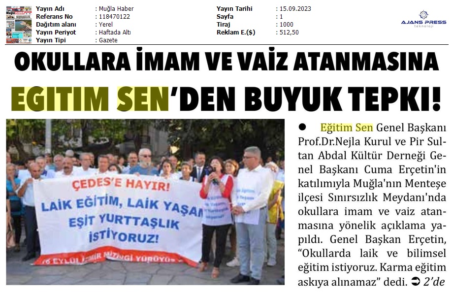 Okullara İmam ve Vaiz Atanmasına Eğitim Sen'den Büyük Tepki! / Muğla Haber