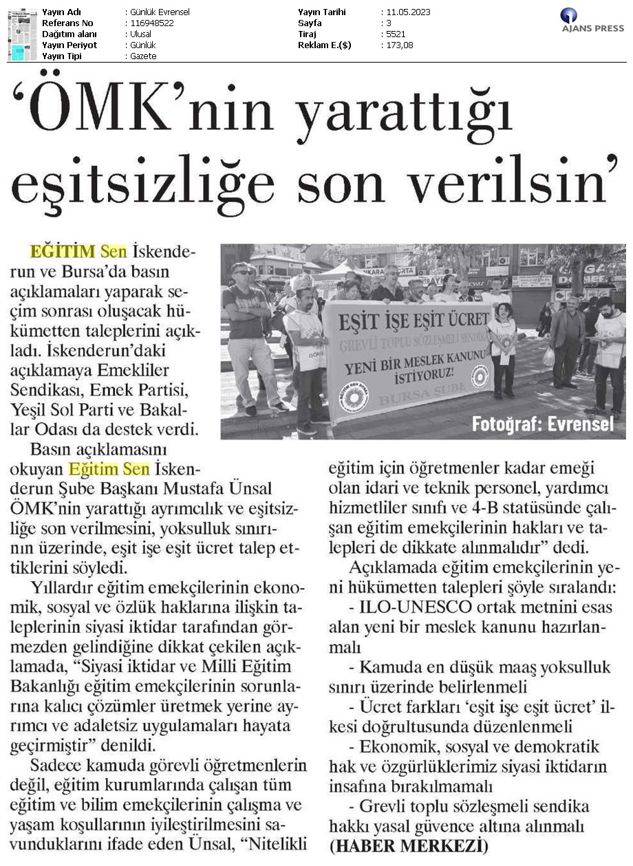 "ÖMK'nin Yarattığı Eşitsizliğe Son Verilsin" / Evrensel