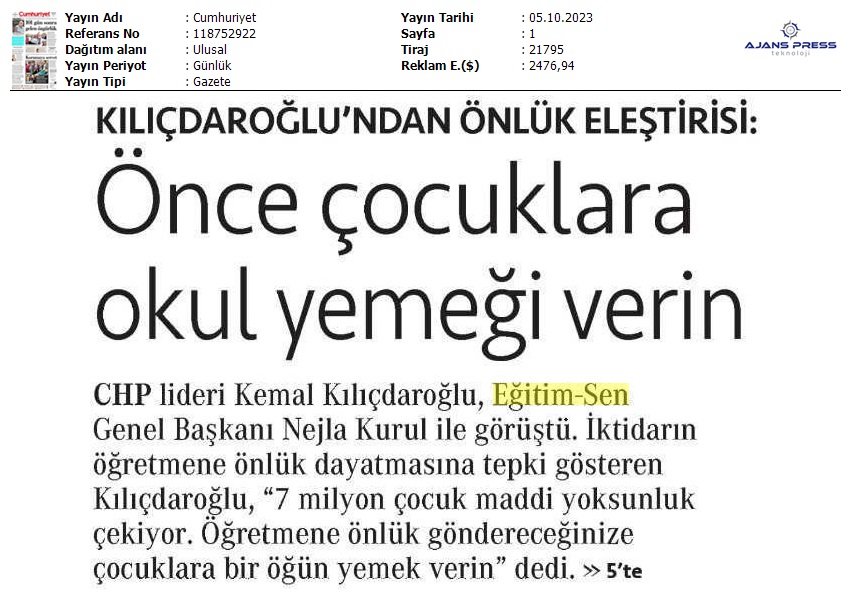 Önce Çocuklara Okul Yemeği Verin / Cumhuriyet