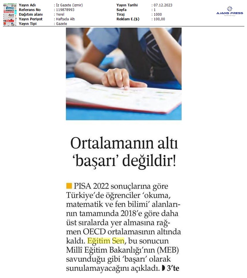 Ortalamanın Altı 'Başarı' Değildir! / İz Gazete (İzmir)