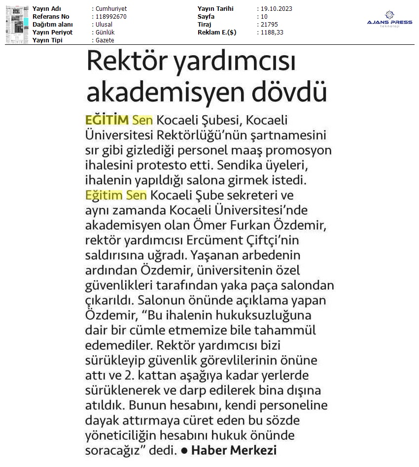 Rektör Yardımcısı Akademisyen Dövdü / Cumhuriyet
