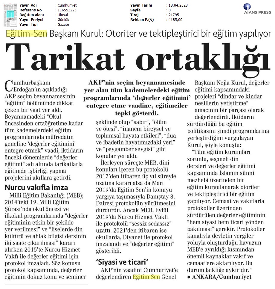 Tarikat Ortaklığı / Cumhuriyet