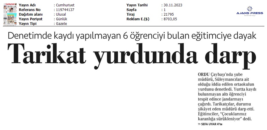 Tarikat Yurdunda Darp / Cumhuriyet