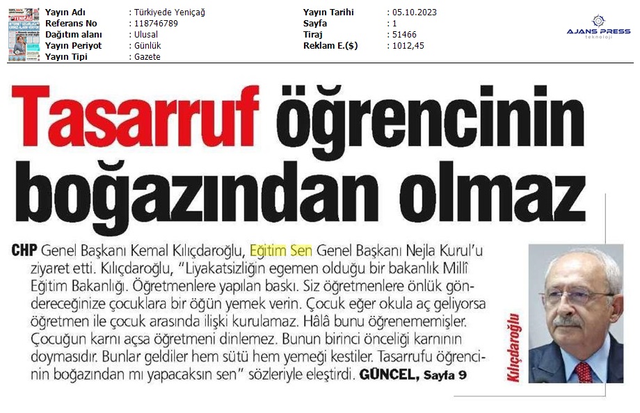 Tasarruf Öğrencinin Boğazından Olmaz / Türkiye'de Yeniçağ