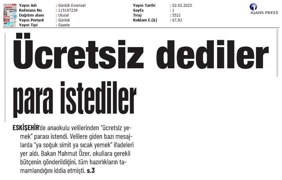 Ücretsiz Dediler Para İstediler / Evrensel