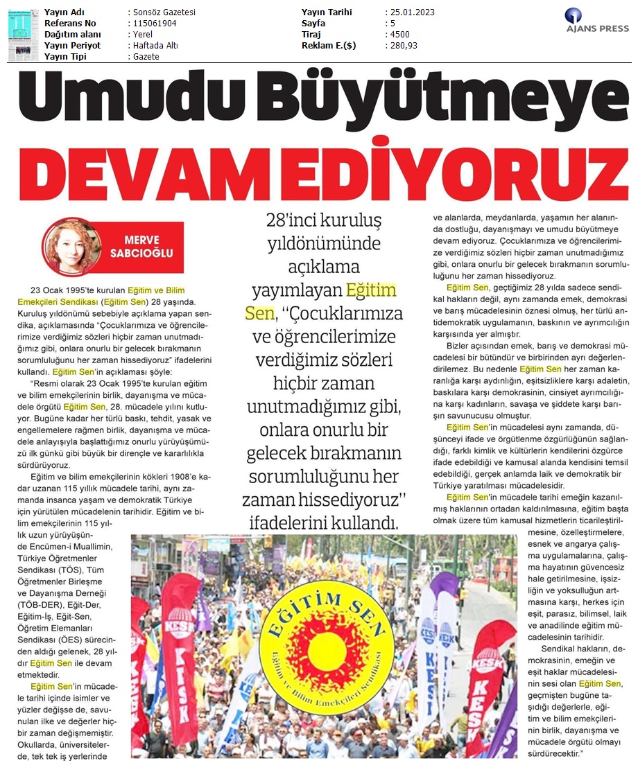 Umudu Büyütmeye Devam Ediyoruz / Sonsöz Gazetesi