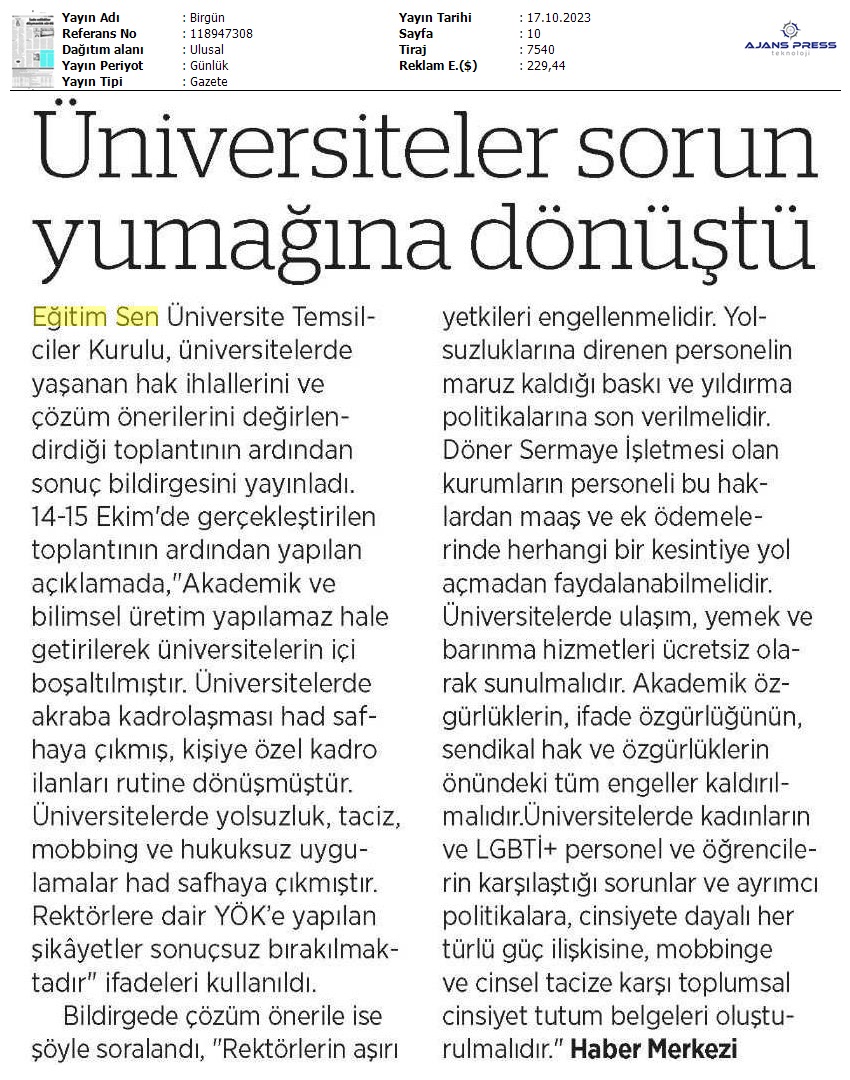 Üniversiteler Sorun Yumağına Dönüştü / Birgün