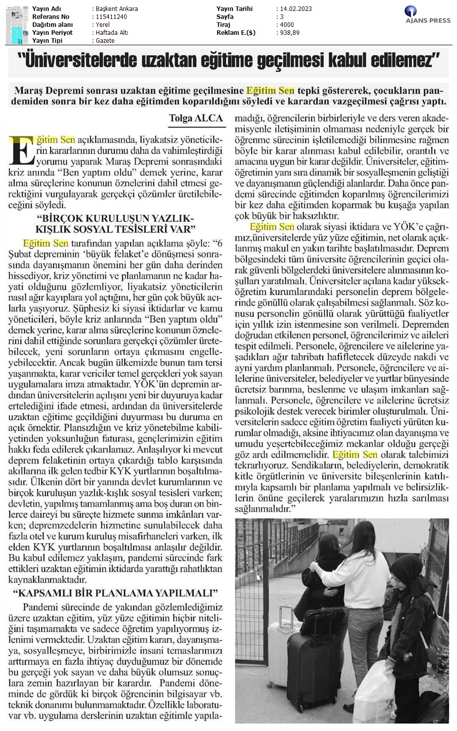 "Üniversitelerde Uzaktan Eğitime Geçilmesi Kabul Edilemez" / Başkent Ankara