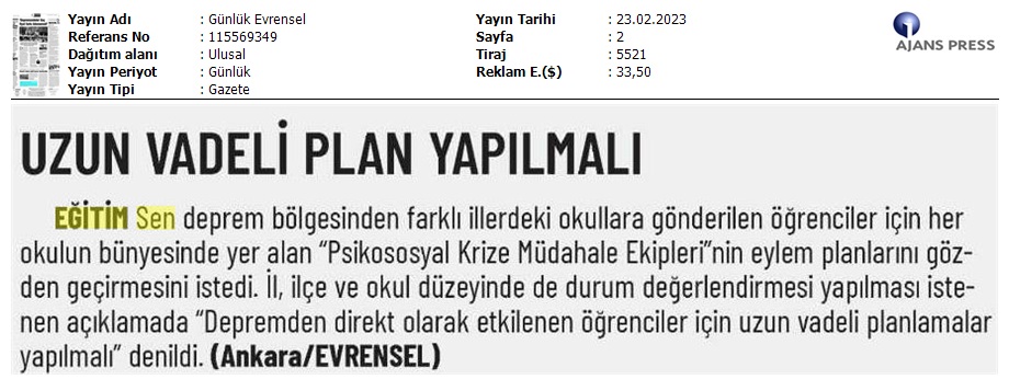 Uzun Vadeli Plan Yapılmalı / Evrensel
