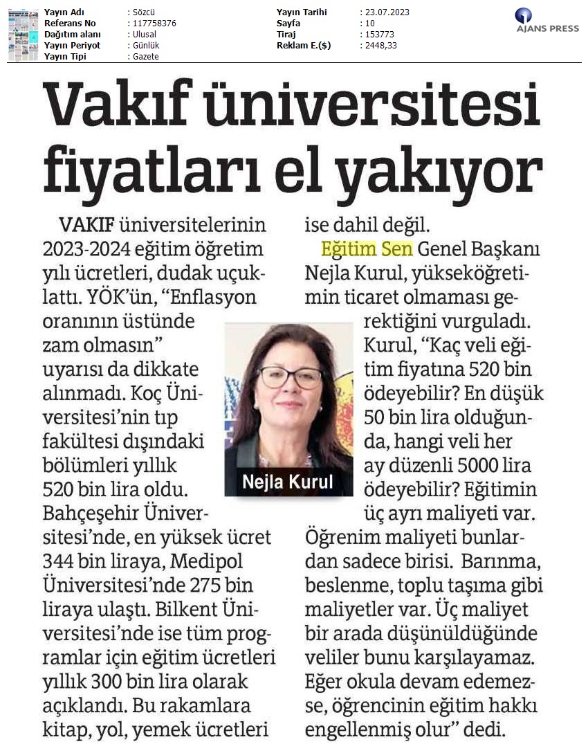 Vakıf Üniversitesi Fiyatları El Yakıyor / Sözcü