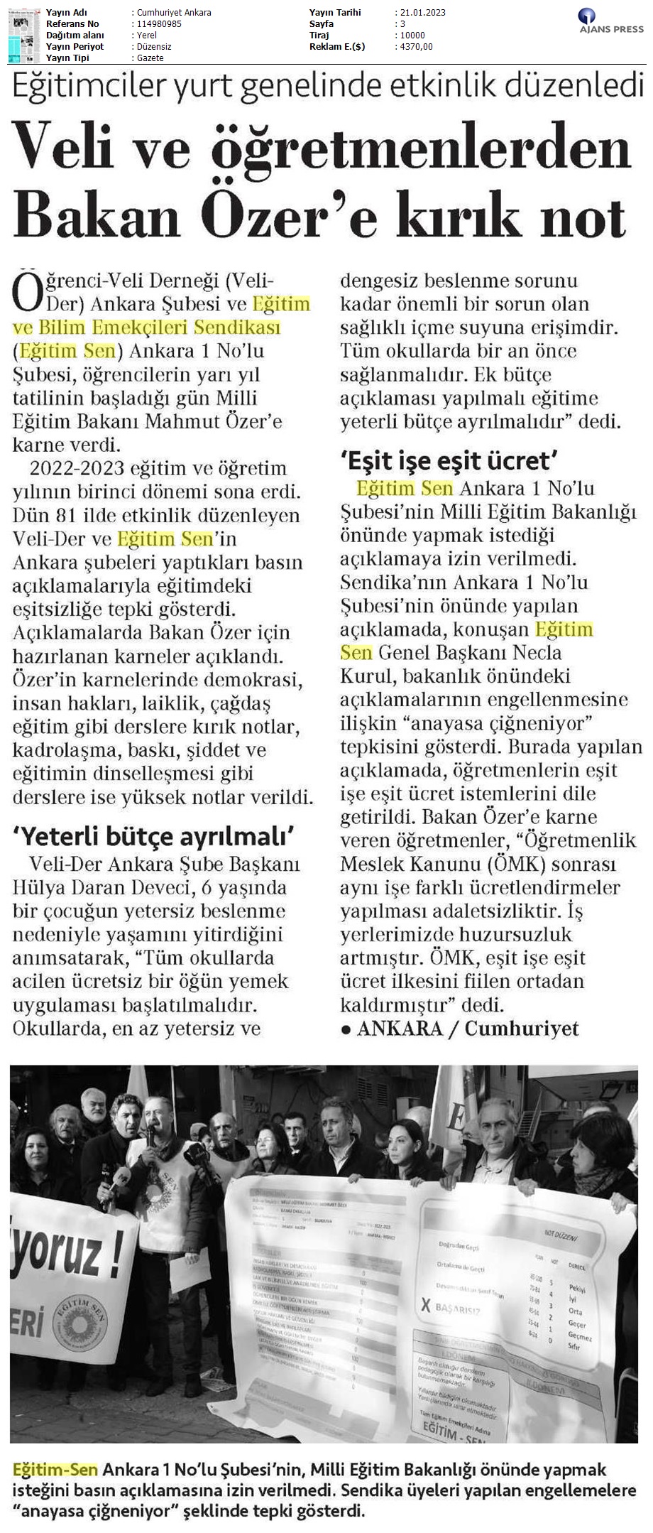 Veli ve Öğretmenlerden Bakan Özer'e Kırık Not / Cumhuriyet