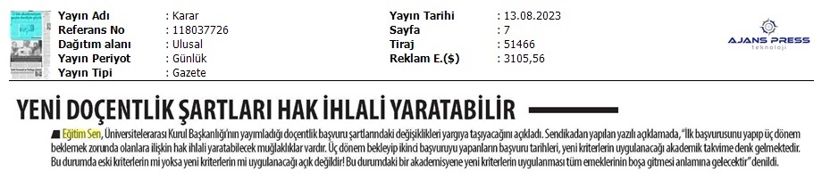 Yeni Doçentlik Şartları Hak İhlali Yaratabilir / Karar