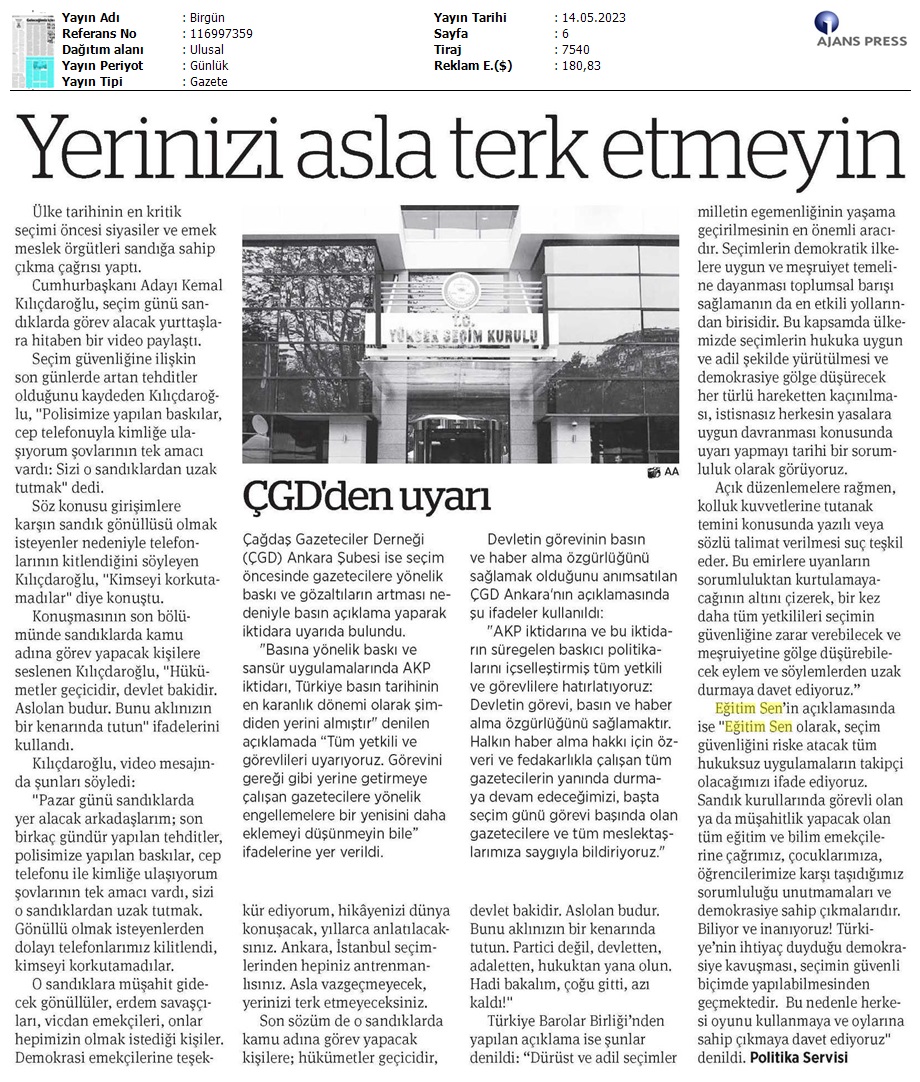 Yerinizi Asla Terk Etmeyin / BirGün