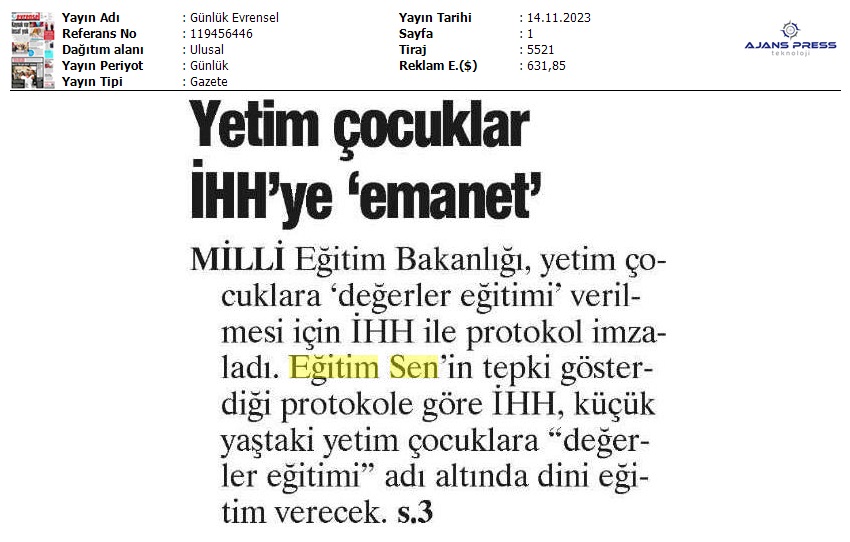 Yetim Çocuklar İHH'ye 'Emanet' / Evrensel