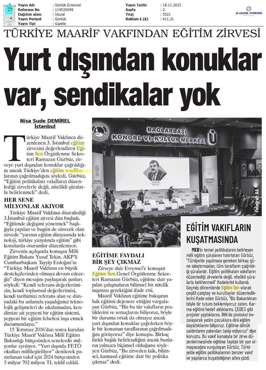 Yurt Dışından Konuklar Var, Sendikalar Yok / Evrensel