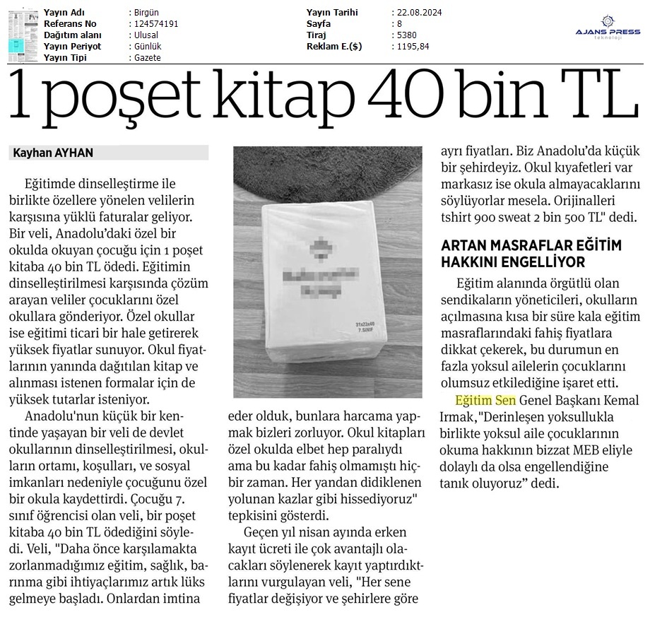 1 Poşet Kitap 40 Bin TL / Birgün