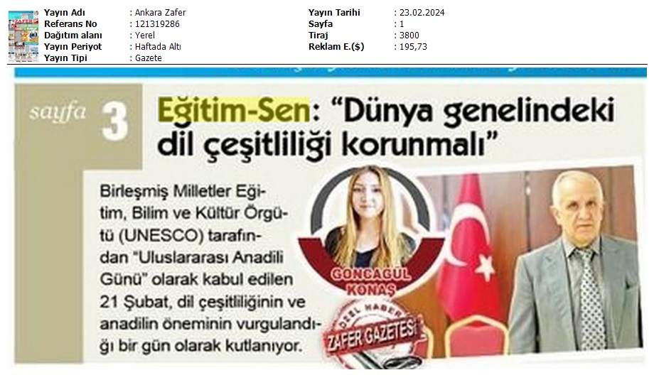 Eğitim Sen: "Dünya Genelindeki Dil Çeşitliliği Korunmalı" / Ankara Zafer