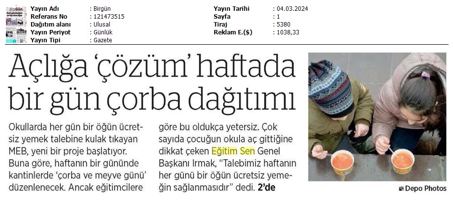 Açlığa 'Çözüm' Haftada Bir Gün Çorba Dağıtımı / Birgün