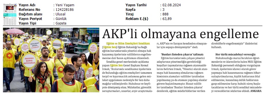 AKP'li Olmayana Engelleme / Yeni Yaşam