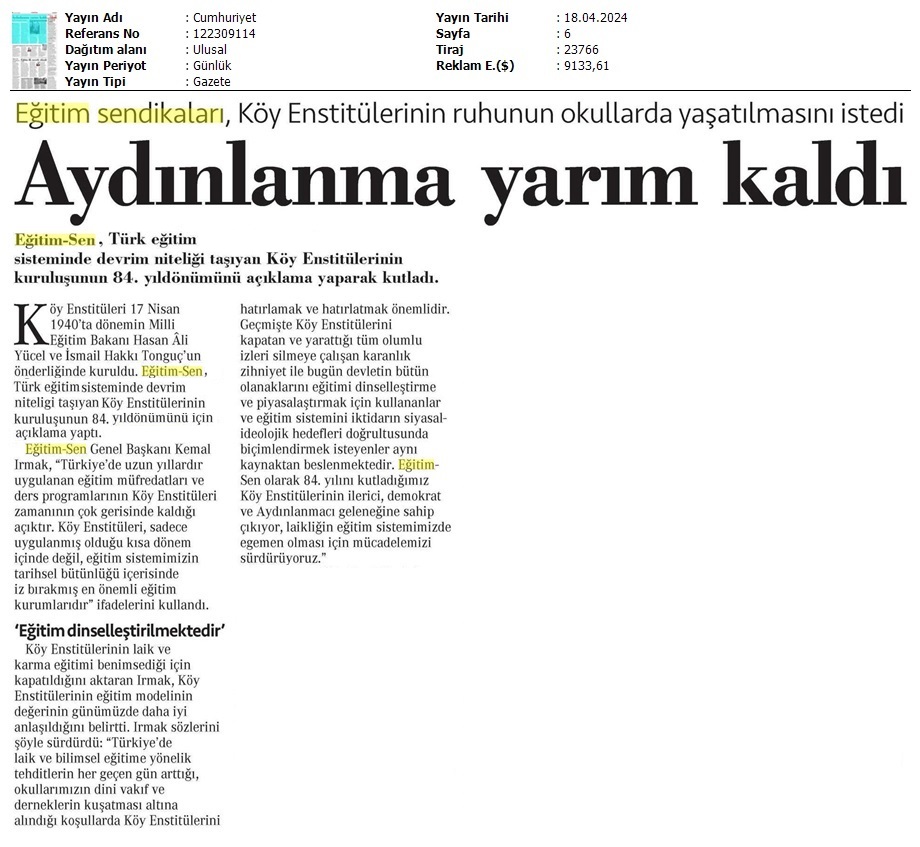 Aydınlanma Yarım Kaldı / Cumhuriyet