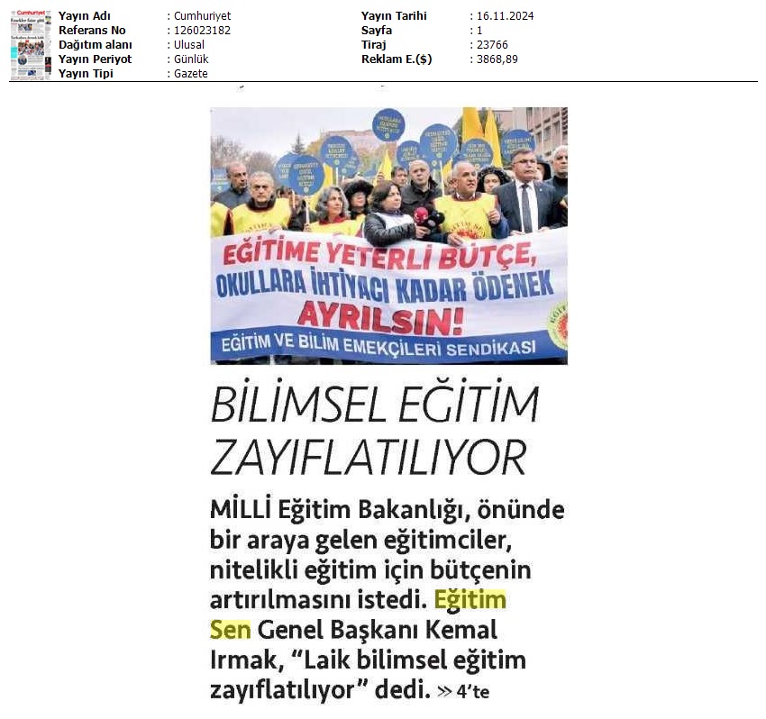 Bilimsel Eğitim Zayıflatılıyor / Cumhuriyet