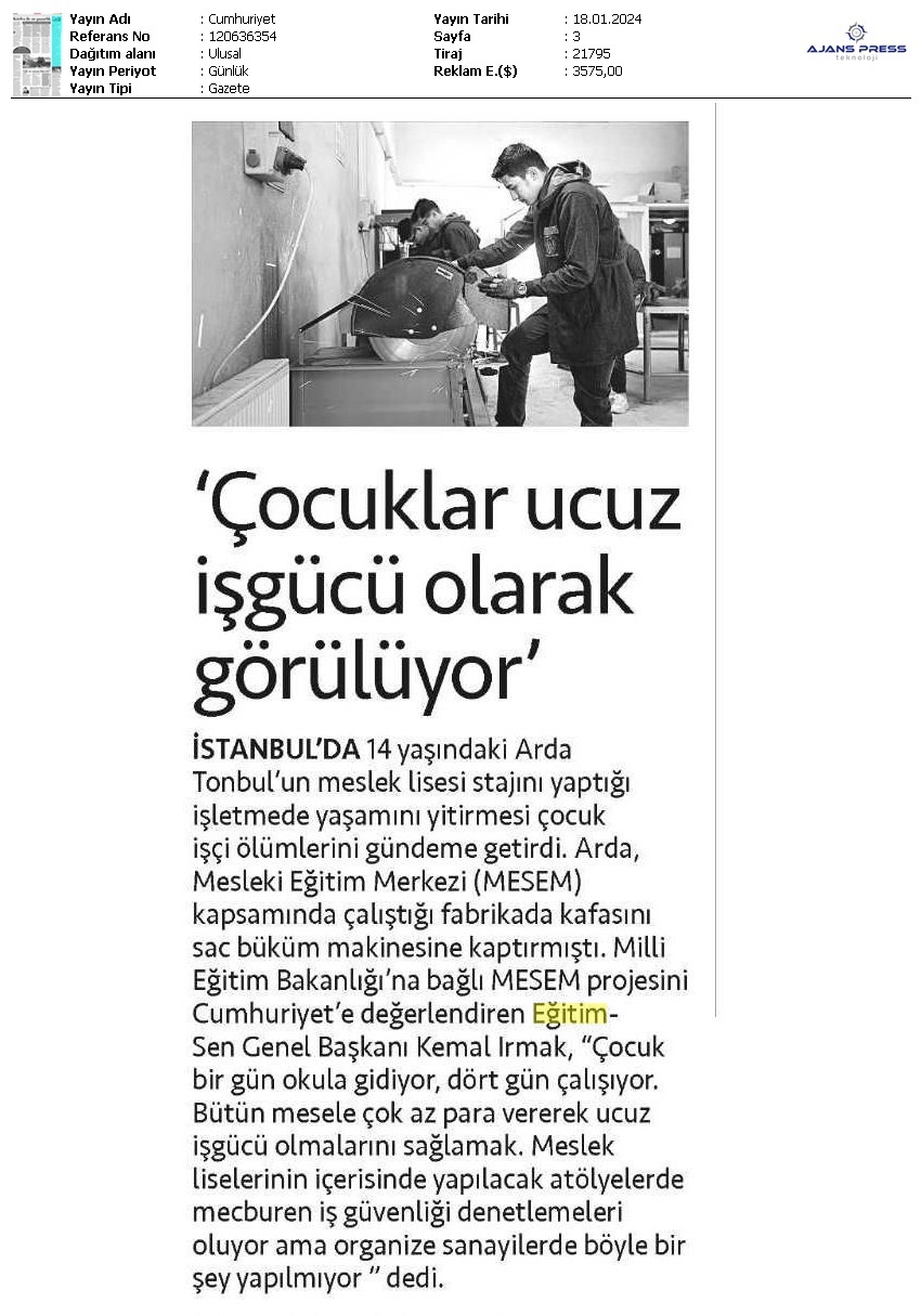 'Çocuklar Ucuz İş Gücü Olarak Görülüyor' / Cumhuriyet