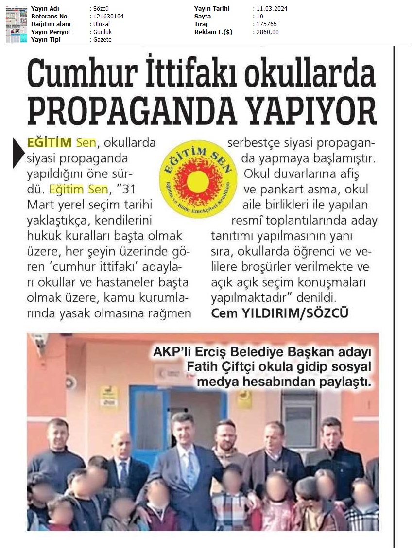 Cumhur İttifakı Okullarda Propaganda Yapıyor / Sözcü