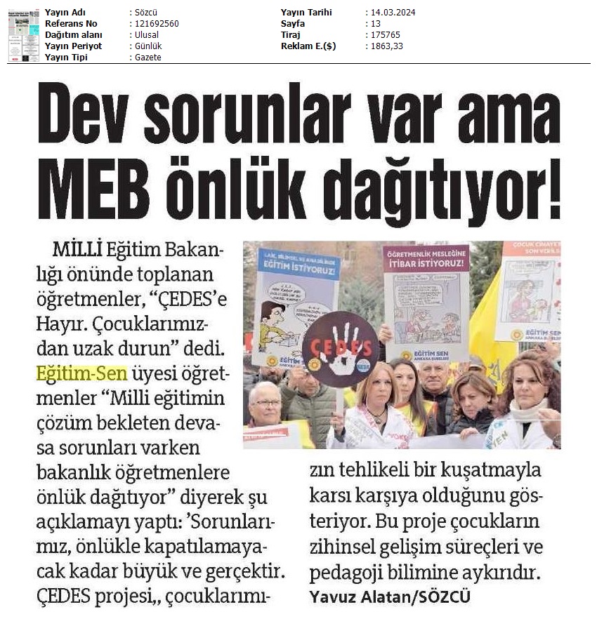 Dev Sorunlar Var Ama MEB Önlük Dağıtıyor / Sözcü