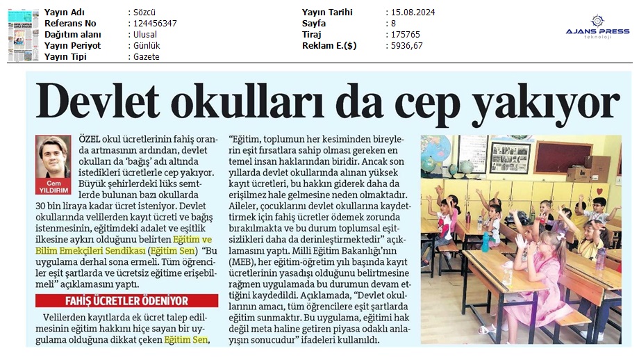 Devlet Okulları da Cep Yakıyor / Sözcü