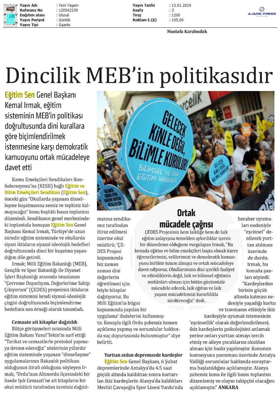 Dincilik MEB'in Politikasıdır / Yeni Yaşam