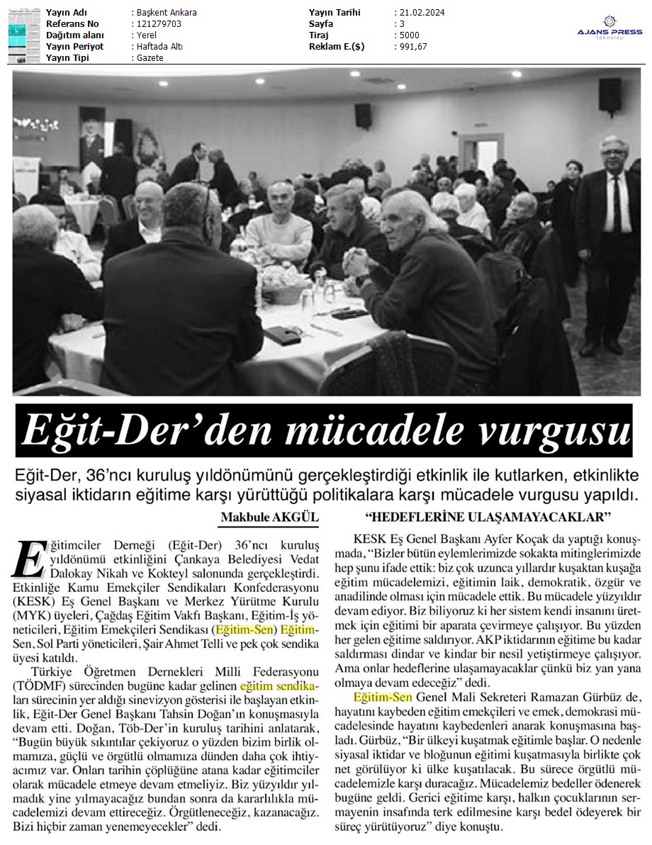Eğit-Der'den Mücadele Vurgusu / Başkent Ankara