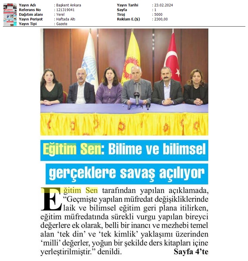 Eğitim Sen: Bilime ve Bilimsel Gerçeklere Savaş Açılıyor / Başkent Ankara