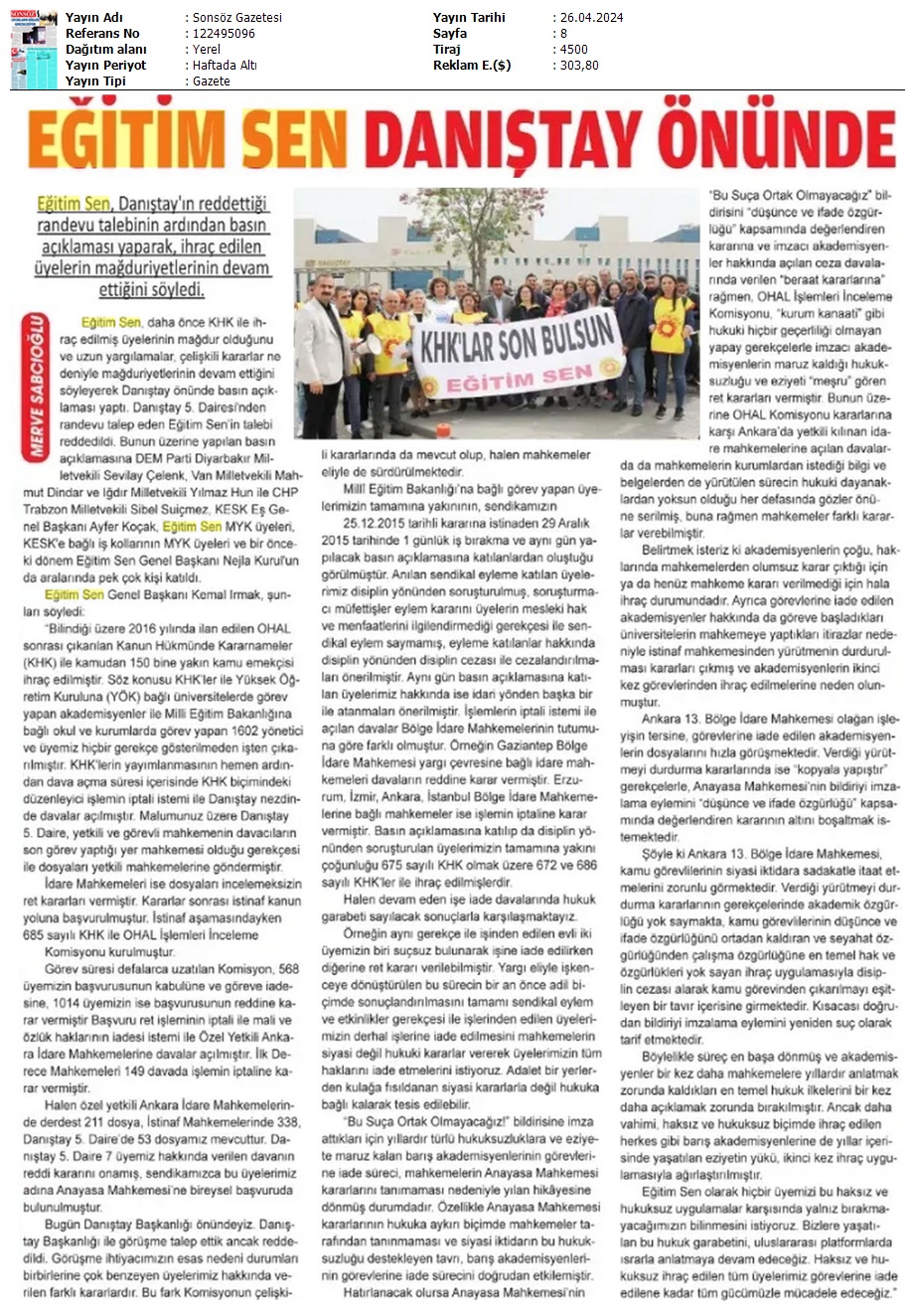 Eğitim Sen Danıştay Önünde / Sonsöz Gazetesi